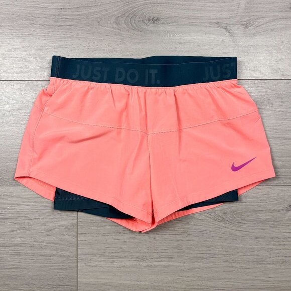 Nike Womens Dri-Fit Gym Yoga Running Shorts Coral Pink Sz Small - Picture 1 of 4